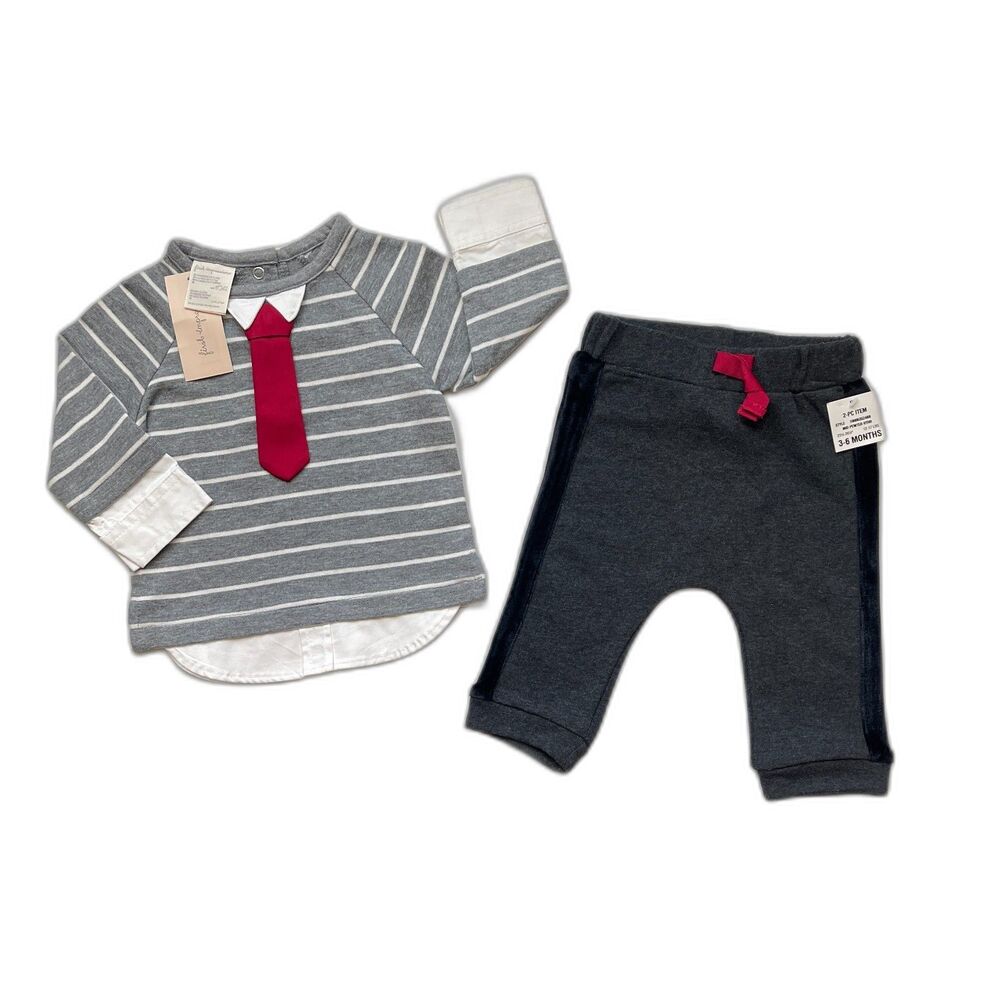 First Impressions Little Gentleman Striped Top + Joggers Set Size 3-6 months